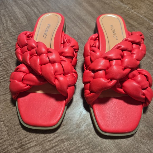 Vionic Kalina Braided Slide Sandals Poppy Red Orthotic Comfort Flat Womens 8 - Picture 2 of 7